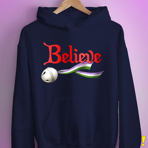 Believe Genderqueer Pride Jingle Bell Hoodie - Navy